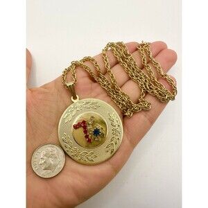 Vintage gold tone 76 rhinestone pendant Necklace 24”